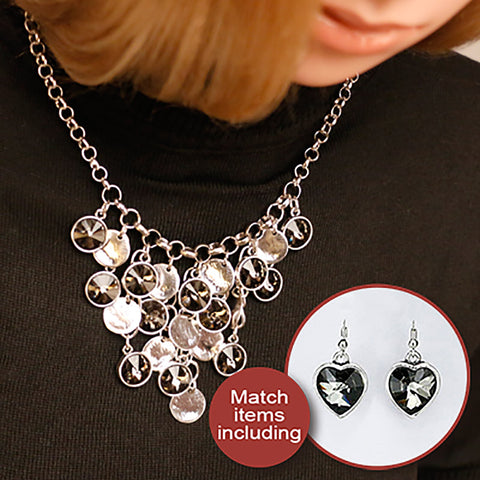 Brightly Statement Collar Necklaces Black Roundle Rhinestones Pendants Necklace for Women Wedding Party Dress