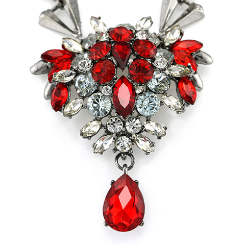 Brightly Statement Necklaces with A Bunch of Flowers Red/Black Rhinestones Fashion Jewelry  for Women Valentine's Gifts