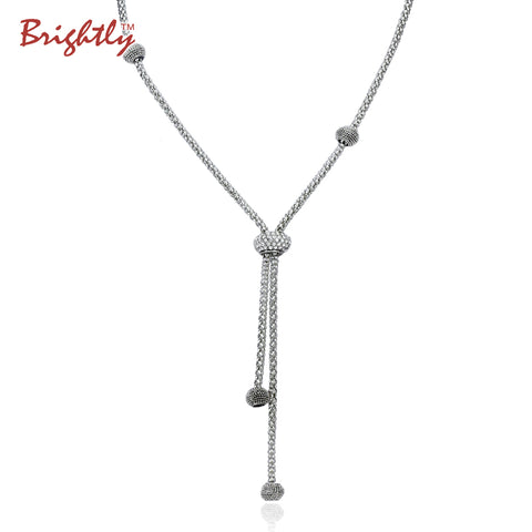 Brightly Trendy Long Necklace Luxury Full Rhinestone Ball Pendant Necklace for Women Accessory