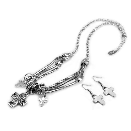 Brightly Vintage Jewelry Cross Pendant Statement Triple Chains Necklace for Women Punk & Hip Hop Style Collares mujer kolye
