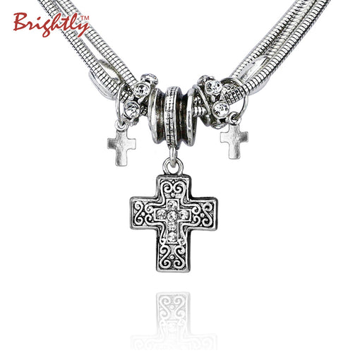 Brightly Vintage Jewelry Cross Pendant Statement Triple Chains Necklace for Women Punk & Hip Hop Style Collares mujer kolye