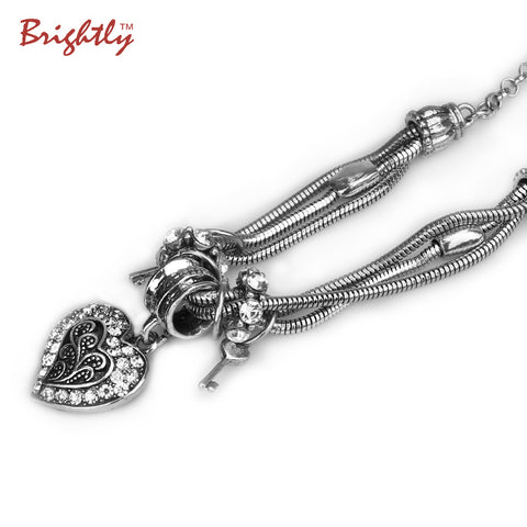 Brightly Vintage Love Heart Keys Charms Pendant Necklace for Women Jewelry Punk Style Collares mujer kolye Valentine's Day Gift