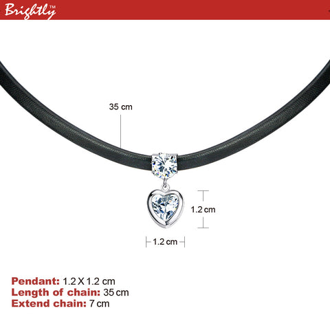 Brightly Zircon Heart Pendants Necklace Black Simulated Leather Choker Necklaces for Women Valentine's Day Gifts
