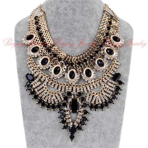 Chic Antique Metal Rhinestones Retro Collar Statement Necklaces Women Short Vintage Necklaces Indian Jewelry