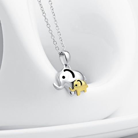 Cute Mom And Child Lucky Elephant Pendant Pure 925 Sterling Silver Mother Loves Charm Statement Necklaces For Mother's Day Gift