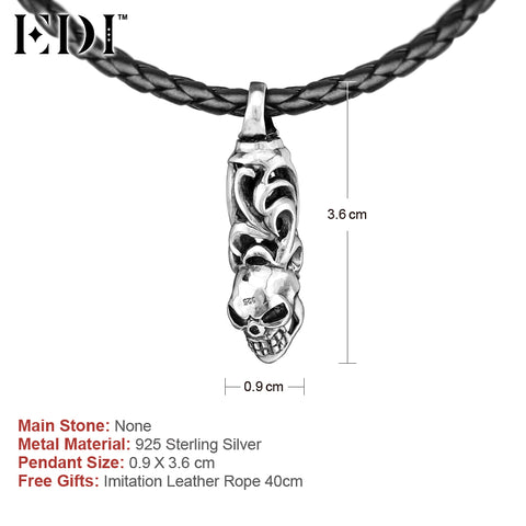 EDI Choker Necklace 925 Sterling Silver Punk Skull for Women/Men Silver Halloween Fine Jewelry Accessories Pendant Necklace