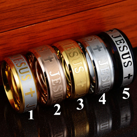 Europe Classic Jewelry Stainless Steel Letter Bible Rings Black Silver Rose Gold Band Jesus Cross Ring for Men Women Prayer