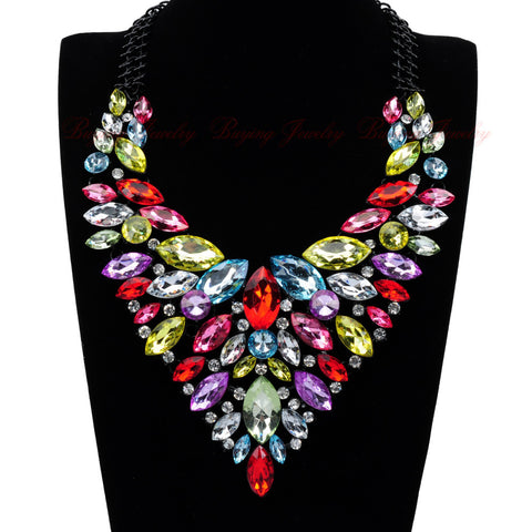 Fashion Black Chain White Acrylic Crystal Choker 9 Colors Statement Pendant Bib Necklace