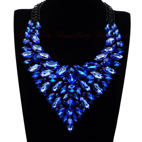 Fashion Black Chain White Acrylic Crystal Choker 9 Colors Statement Pendant Bib Necklace