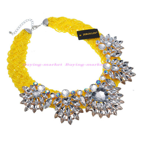 Fashion Handmade Acrylic Resin Bead Chain Pendant Choker Statement Bib Necklace