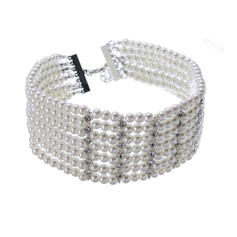Fashion Jewelry Chain White Crystal Pearl Choker Statement Bib Necklace