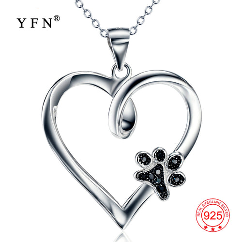 Fashion Necklace 925 Sterling Silver Heart Pendants Necklaces With Black CZ Dog Paw Fashion Jewelry Gifts For Women GNX10879
