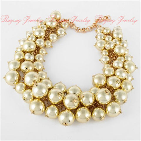 Fashion jewelry  clearance sale online Gold Chain Lots White Pearl Beads Cluster Choker Necklace