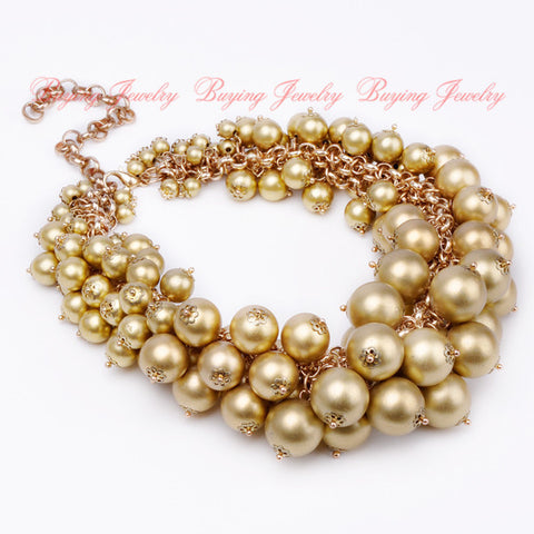 Fashion jewelry  clearance sale online Gold Chain Lots White Pearl Beads Cluster Choker Necklace
