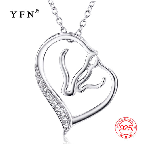 Fine 925 Sterling Silver Necklace Jewelry Collier Crystal Heart Horse Head Pendants Necklaces Fashion Women jewelry GNX0486