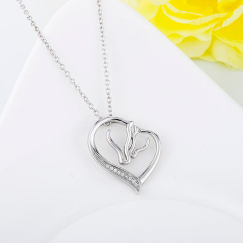 Fine 925 Sterling Silver Necklace Jewelry Collier Crystal Heart Horse Head Pendants Necklaces Fashion Women jewelry GNX0486