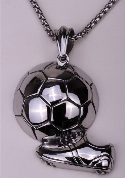 Football stainless steel necklace men women 316L pendant W chain gold silver color heavy jewelry wholesale dropshipping GN105