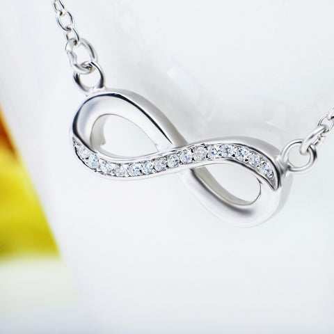 GNX0060 100% Real Pure 925 Sterling Silver Jewelry Cubic Zirconia Infinity Love Necklaces & Pendants Fashion Jewelry For Women