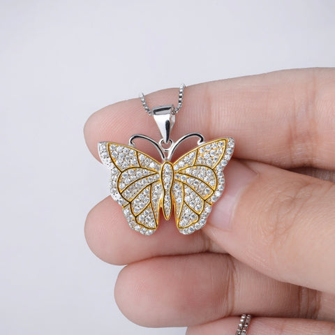 GNX12710 YFN Genuine 925 Sterling Silver Charming Crystal CZ Butterfly Pendants Necklaces Statement Necklace Jewelry For Women