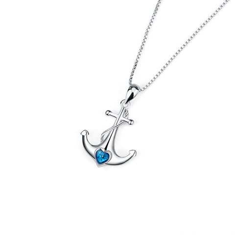 GNX14113 YFN Genuine 925 Sterling Silver Necklace Blue Heart Crystal Anchor Women Pendants Necklaces Fashion Jewelry Best Gifts