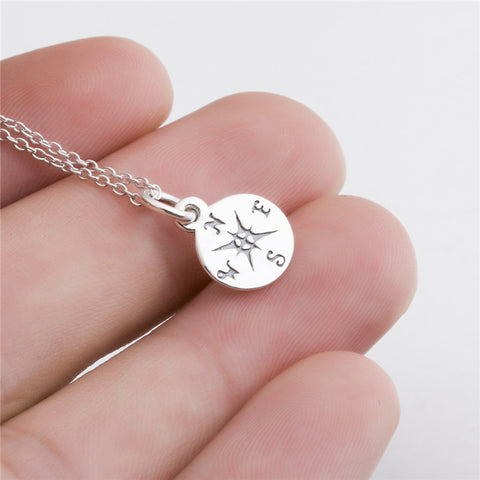 GNX8792 Genuine 925 Sterling Silver Compass Necklace Antique Silver Round Pendants Necklaces Direction Jewelry 18inches