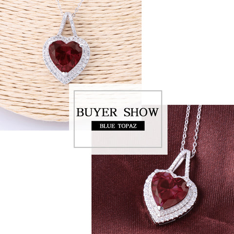 GemStoneKing Solid 925 Sterling Silver Fine Jewelry 12mm Created Heart Ruby Pendant Necklace For Women