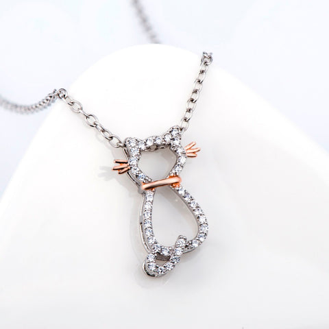Genuine 925 Sterling Silver Cat Necklace Fashion Jewelry Cubic Zirconia Necklaces & Pendants For Women Collares Mujer GNX8727