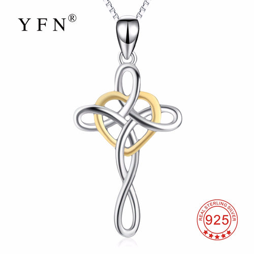 Genuine 925 Sterling Silver Cross Pendants Necklaces Classic Love Heart Necklace Fashion Women Jewelry Christmas Gift