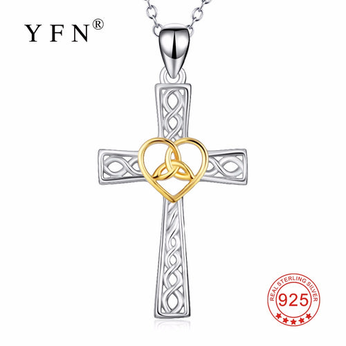 Genuine 925 Sterling Silver Cross Pendants Necklaces Love Heart Lucky Knot Pattern Jewelry Necklace For Women
