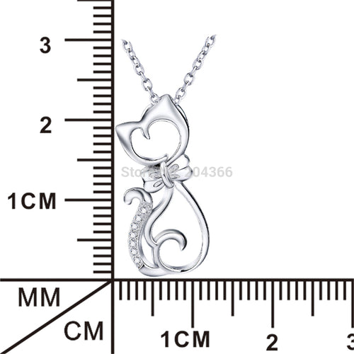 Genuine 925 Sterling Silver Cute Cat Necklace Fashion Jewelry Cubic Zirconia Necklaces & Pendants For Women Collier GNX0451