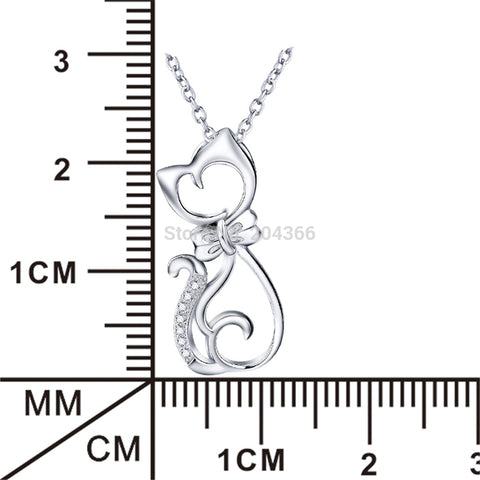 Genuine 925 Sterling Silver Cute Cat Necklace Fashion Jewelry Cubic Zirconia Necklaces & Pendants For Women Collier GNX0451