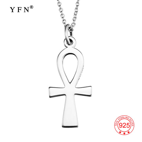 Genuine 925 Sterling Silver Egyptian Ankh Cross Pendants Necklaces Fashion Jewelry Collar Necklace Gifts For Women GNX8769
