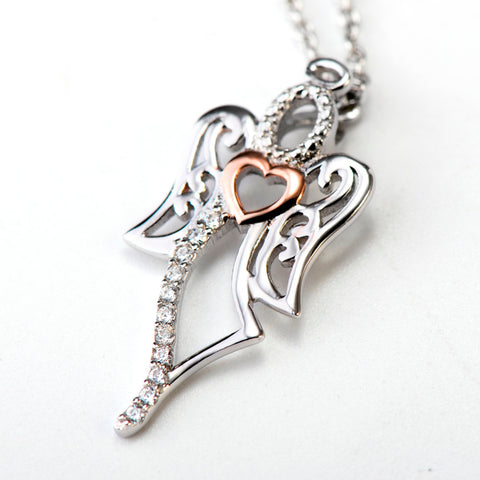 Genuine 925 Sterling Silver Love Angel Pendants Necklaces Cubic Zirconia Fashion Jewelry Necklace Valentine's Gifts For Women