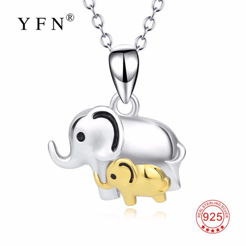 Genuine 925 Sterling Silver Lucky Elephant Mom & Child Mother Love Pendants Necklaces Fashion Jewelry Gift For Women