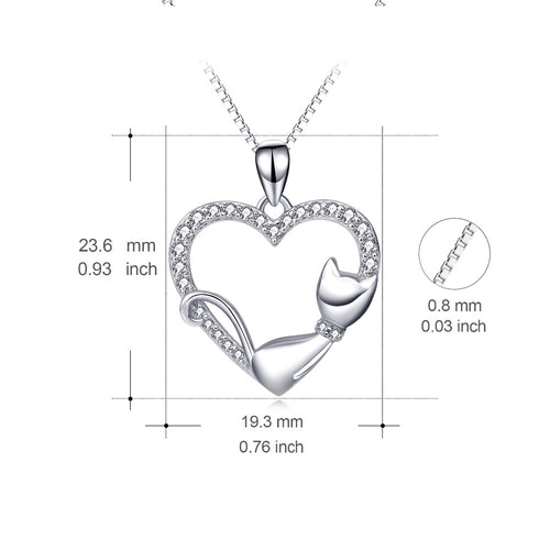 Genuine 925 Sterling Silver Necklace Crystal CZ Love Heart Pendants Necklaces Cute Lying Cat Jewelry For Women PYX0063