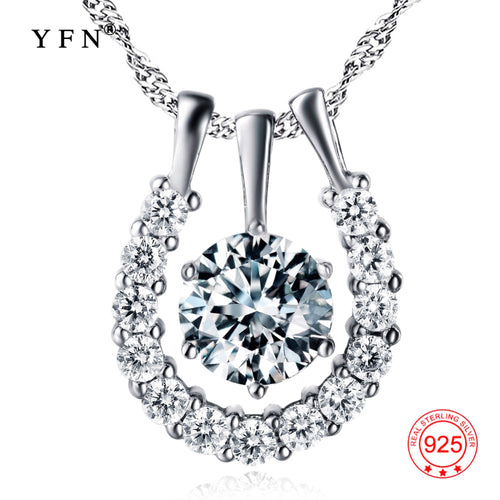 Genuine 925 Sterling Silver Necklace Fashion Jewelry CZ Crystal Horseshoe Pendants Necklaces Fashion Jewelry For Women