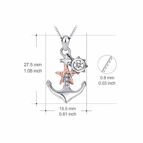 Genuine 925 Sterling Silver Ship Anchor Necklace Rose Gold Star Crystal CZ Pendants Necklaces Fashion Jewelry Gift For Women