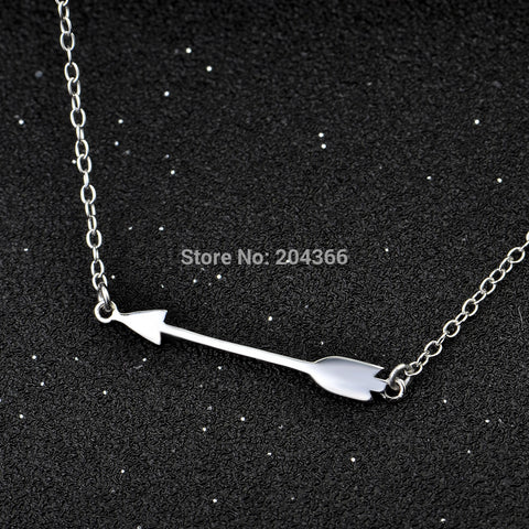 Genuine 925 Sterling Silver Sideways Love Arrow Pendants Necklaces Women Jewelry Simple Necklace Collares Mujer GNX0588