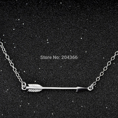 Genuine 925 Sterling Silver Sideways Love Arrow Pendants Necklaces Women Jewelry Simple Necklace Collares Mujer GNX0588