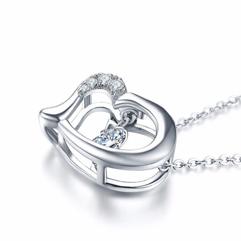 Heart By Heart Pendant Necklace Sterling-Silver-Jewelry 925 Heart Dancing Gemstone Necklace Silver Chain for Women Fine Pendant
