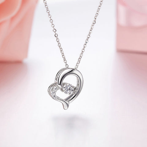 Heart By Heart Pendant Necklace Sterling-Silver-Jewelry 925 Heart Dancing Gemstone Necklace Silver Chain for Women Fine Pendant