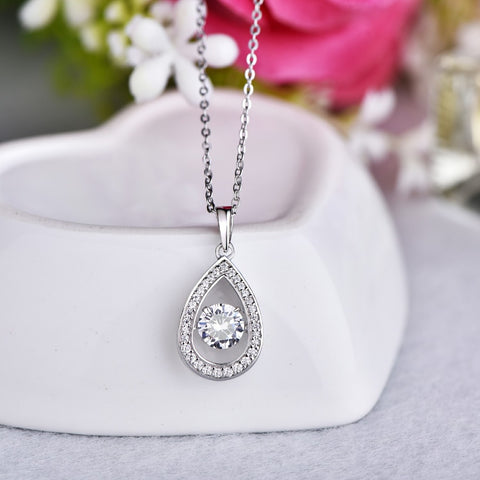 Heart By Heart Womens Necklace Dancing Topaz Gemstone 925 Sterling Silver Long Necklace Jewelry Crystal Water Drop Pendant