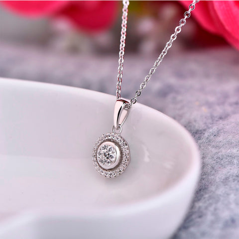 HeartByHeart Round 925 Sterling Silver Pendant Necklaces Fashion Fine Jewelry for Women Engagement Anniversary