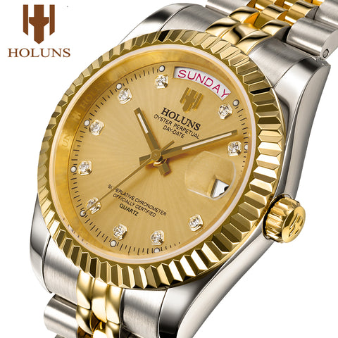 Holuns man watches 2018 brand luxury men gold quartz diamond waterproof gift dress watch relogio feminino fashion casual