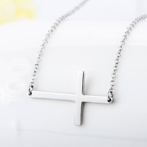 Horizontal Sideways Cross Pendants Necklaces 100% Real Pure 925 Sterling Silver Necklace Fashion Jewelry Collares Mujer