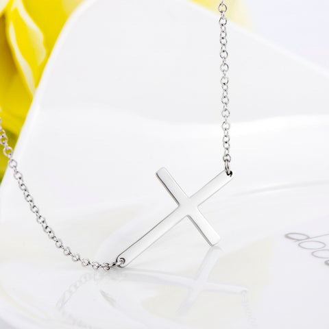 Horizontal Sideways Cross Pendants Necklaces 100% Real Pure 925 Sterling Silver Necklace Fashion Jewelry Collares Mujer