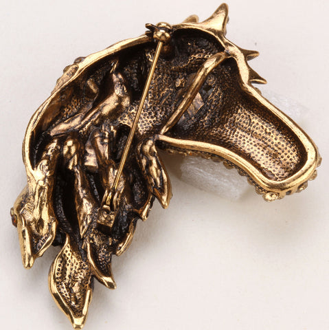 Horse brooch pin pendant for women girls crystal jewelry animal charm antique gold silver color BA17 wholesale dropshipping