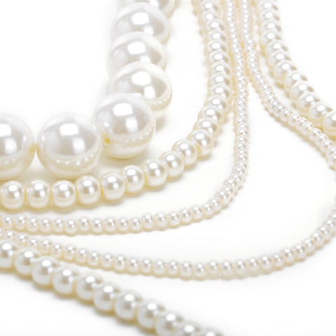 Hot Fashion Valentine's/Wedding/Party Gift Multilayer Strand Chain White Faux Pearl Long Statement Bib Necklace