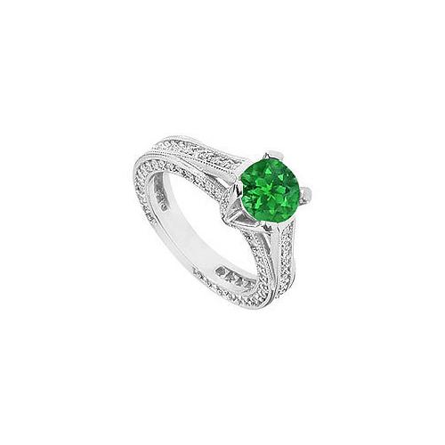 Emerald and Diamond Engagement Ring : 14K White Gold - 2.50 CT TGW