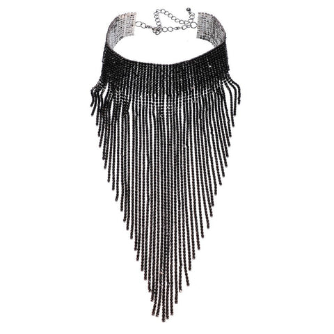 JEROLLIN Fashion Jewelry Black Choker Long Alloy Tassel Necklace Women